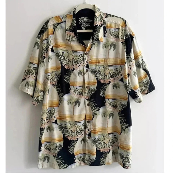 Jamaica Jaxx 100% Silk Button Down Hawaiian Tropical Print Shirt Size XL - Picture 1 of 14